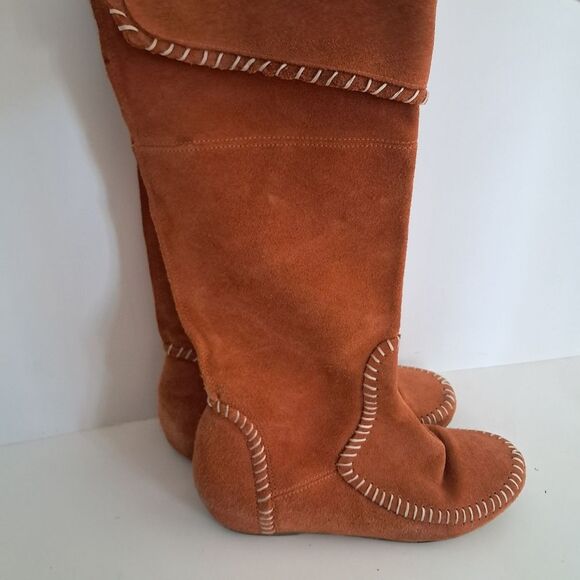 ZIGiny Boots Women's 7 Suede Leather Stitched Orange Bohemian Aztec - Picture 1 of 6